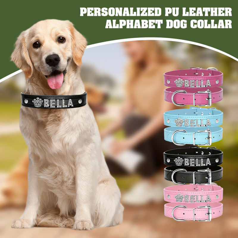 Personalized PU Leather Alphabet Dog Collar with Crown