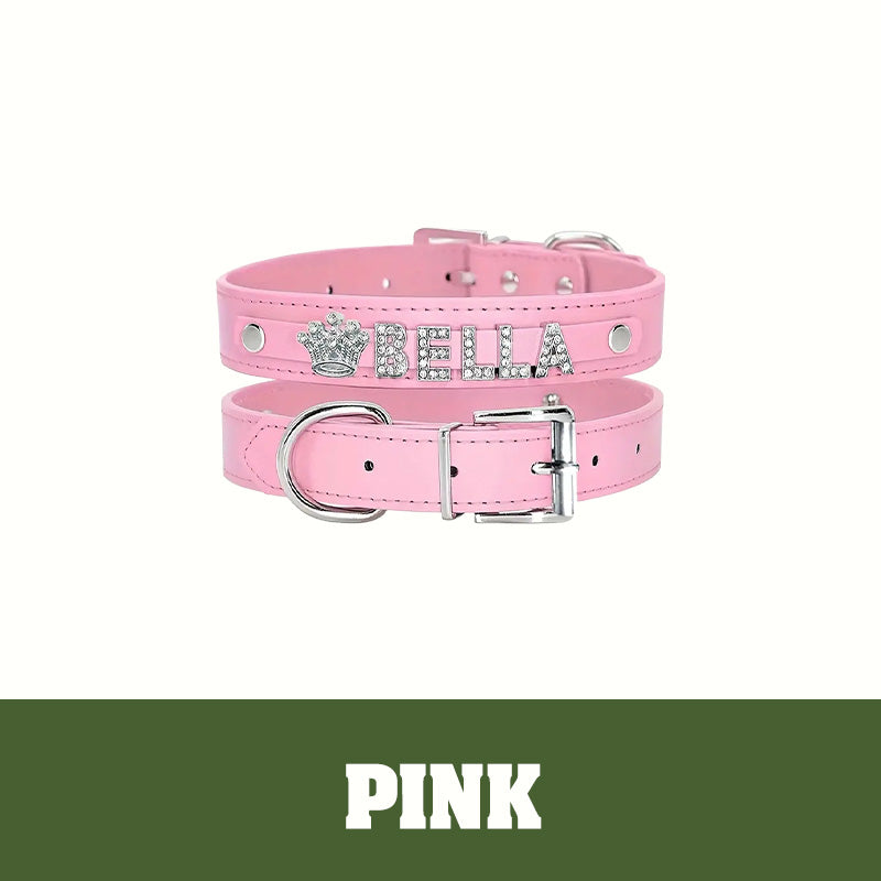 Personalized PU Leather Alphabet Dog Collar with Crown